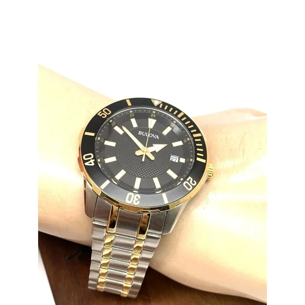 Bulova Men's Watch 98B394 Diver Black Dial Quartz Two Tone Stainless Steel 44mm